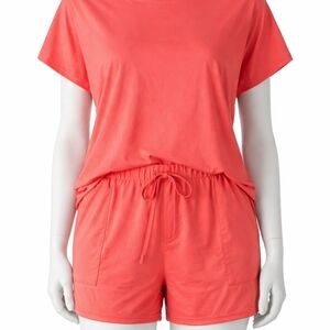 ☀️ Beach-Ready Coral Swim Cover-Up Set – Relaxed Boat Neck & Comfy Shorts (2XL)